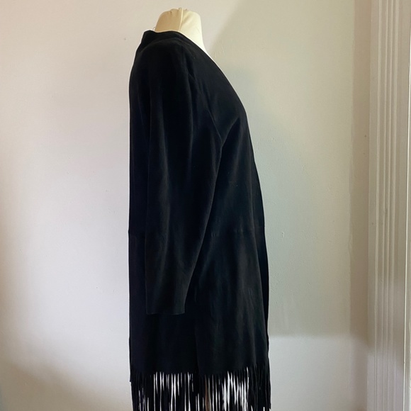 Black suede Mango long jacket with fringe - Picture 4 of 7